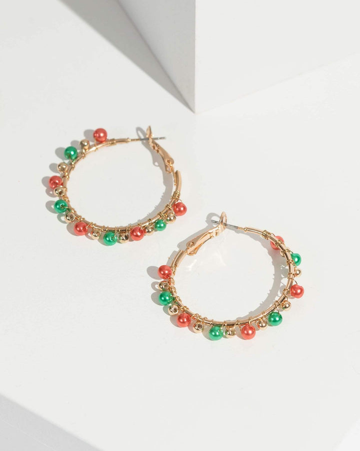 Multi Colour Festive Beaded Hoop Earrings | Earrings