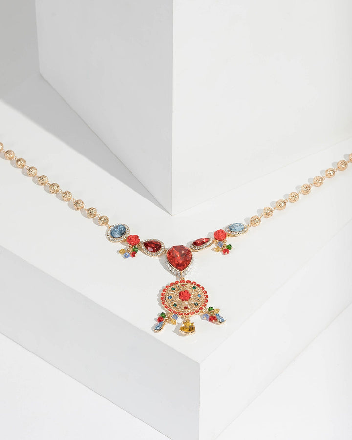 Multi Colour Filigree Pendant Crystal Necklace | Necklaces