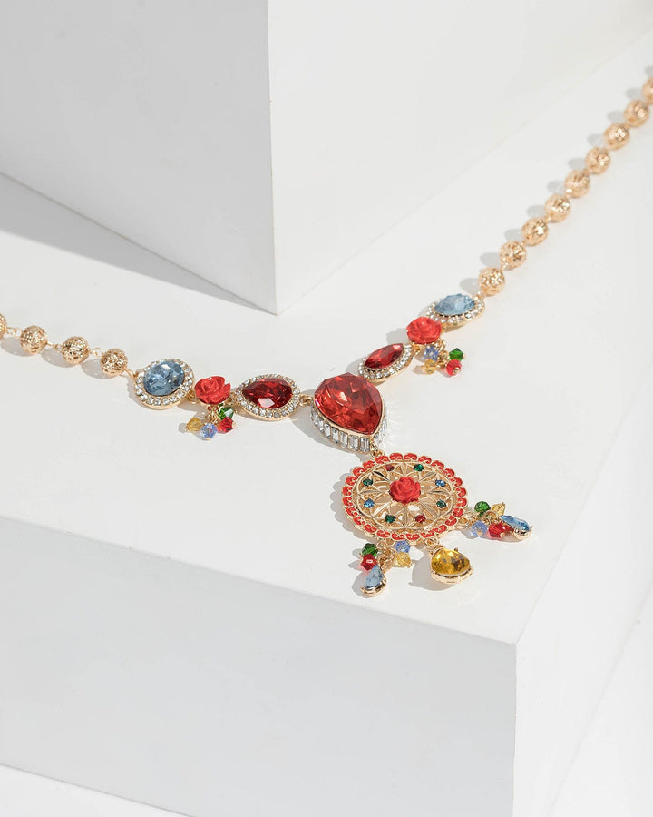 Multi Colour Filigree Pendant Crystal Necklace | Necklaces