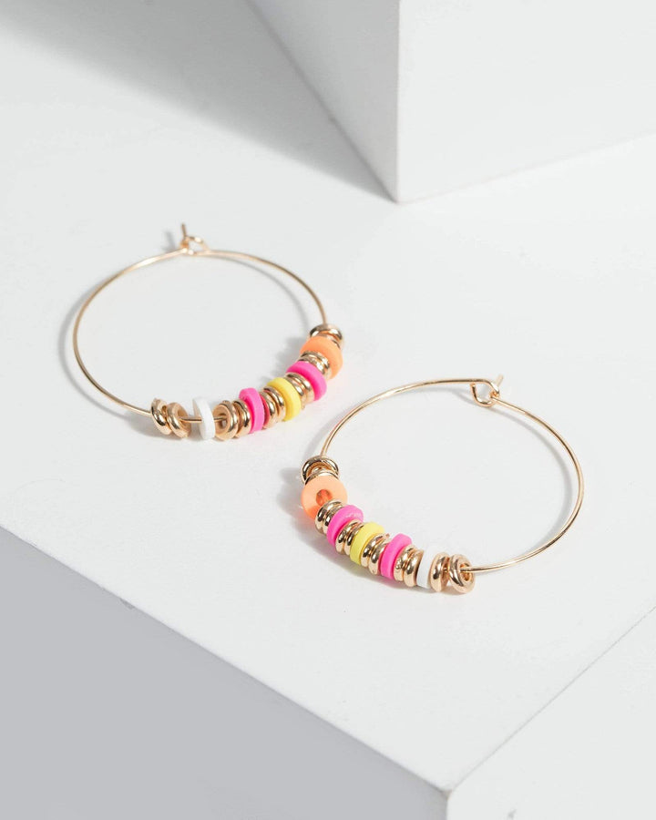 Multi Colour Fine Hoop Beaded Earrings | Earrings