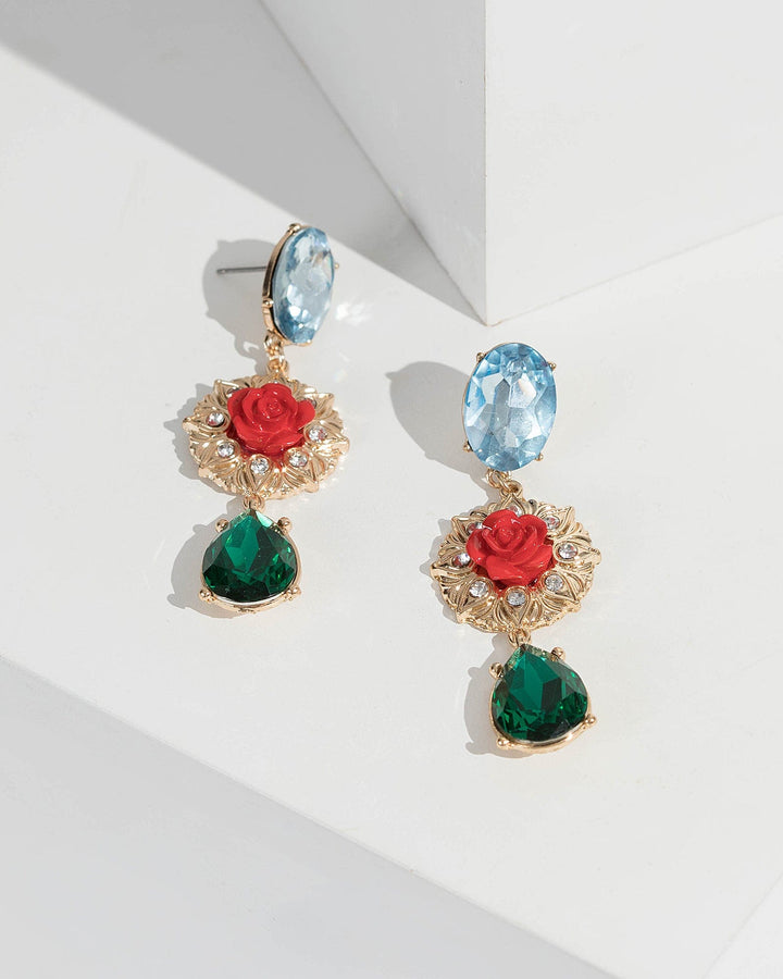 Multi Colour Fine Rose Drop Earrings | Earrings