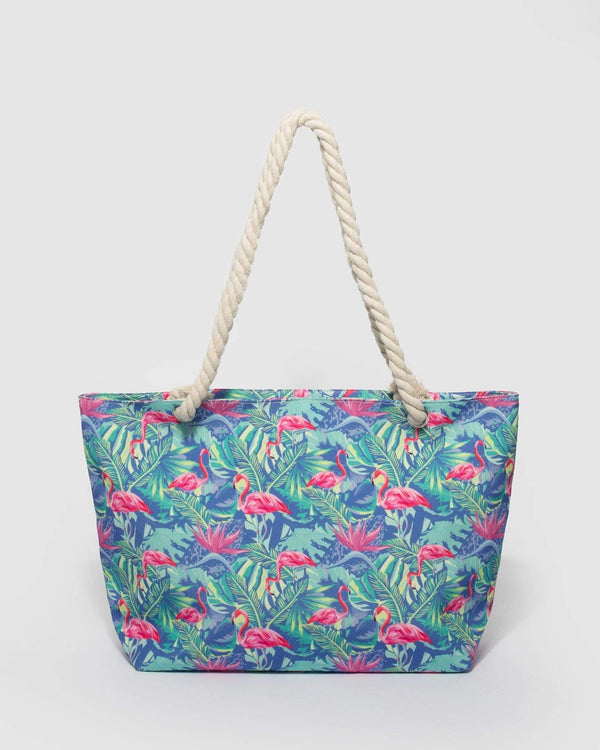 Multi Colour Flamingo Large Summer Beach Bag | Tote Bags