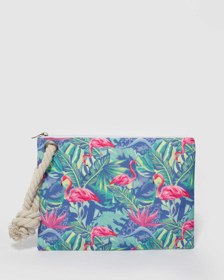 Multi Colour Flamingo Summer Beach Pouch | Tote Bags