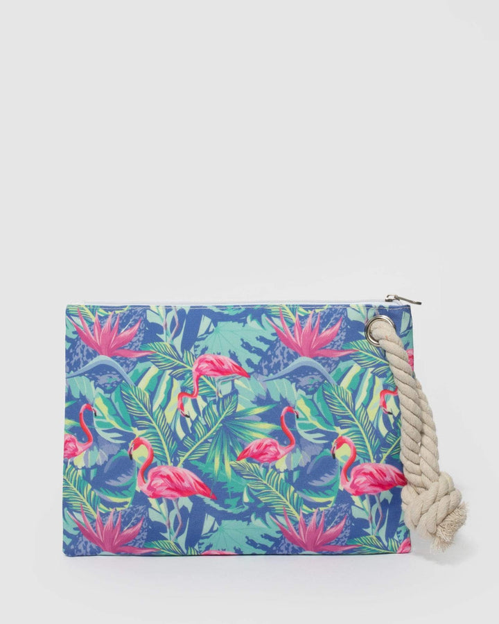 Multi Colour Flamingo Summer Beach Pouch | Tote Bags