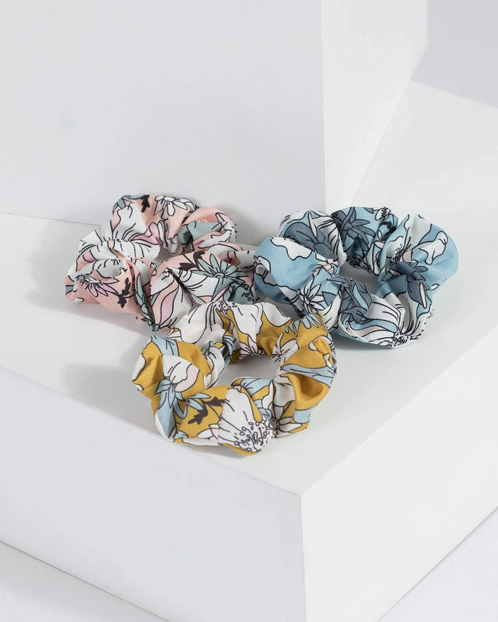 Multi Colour Floral 3 Pack Scrunchies | Accessories