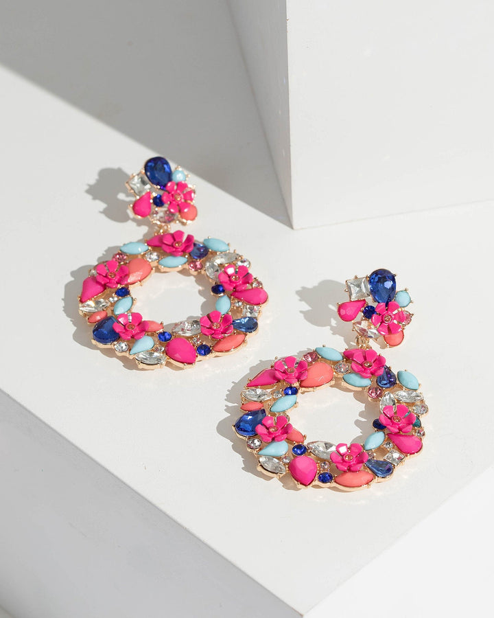 Multi Colour Floral Wreath Statement Earrings | Earrings