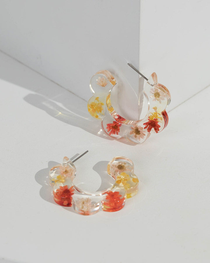 Multi Colour Flower Acrylic Hoop Earrings | Earrings