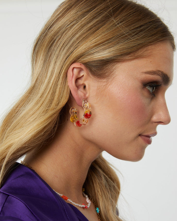 Multi Colour Flower Acrylic Hoop Earrings | Earrings