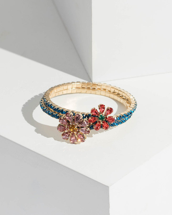 Multi Colour Flower Crystal Wrap Around Bracelet | Wristwear