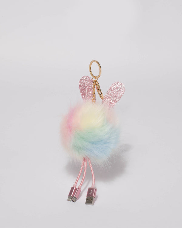 Colette by Colette Hayman Multi Colour Fluffy Bunny Charger Keyring
