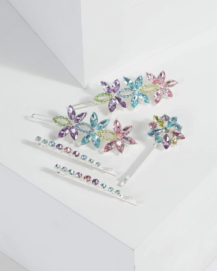 Multi Colour Gem Petal Floral Hair Pins | Accessories