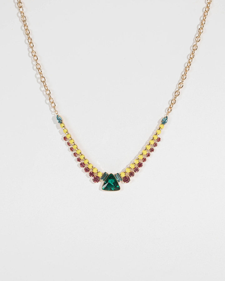 Multi Colour Geo Gems Chain Necklace | Necklaces