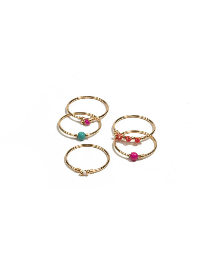 Colette by Colette Hayman Multi Colour Gold Tone Beaded Fine Ring Pack - Medium