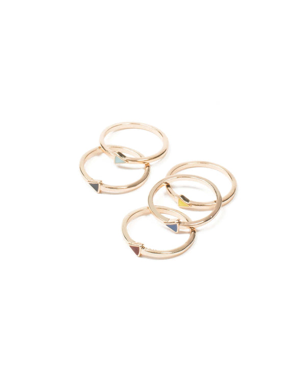 Colette by Colette Hayman Multi Colour Gold Tone Enamel Triangle Ring Pack - Small
