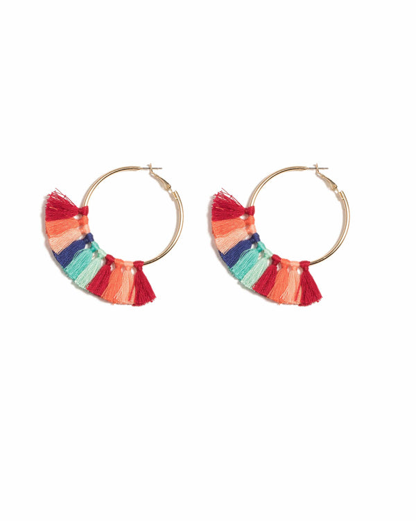 Colette by Colette Hayman Multi Colour Gold Tone Multi Tassel Hoop Earrings