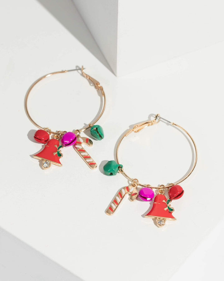 Multi Colour Holiday Charm Hoop Earrings | Earrings