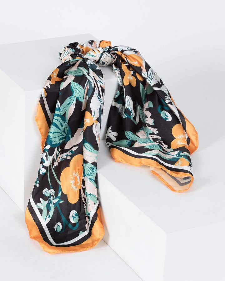 Multi Colour Large Bold Floral Scarf Scrunchie | Accessories