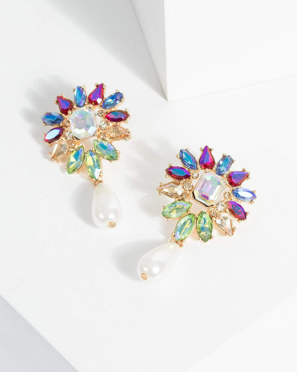 Multi Colour Large Pearl Drop Earrings | Earrings