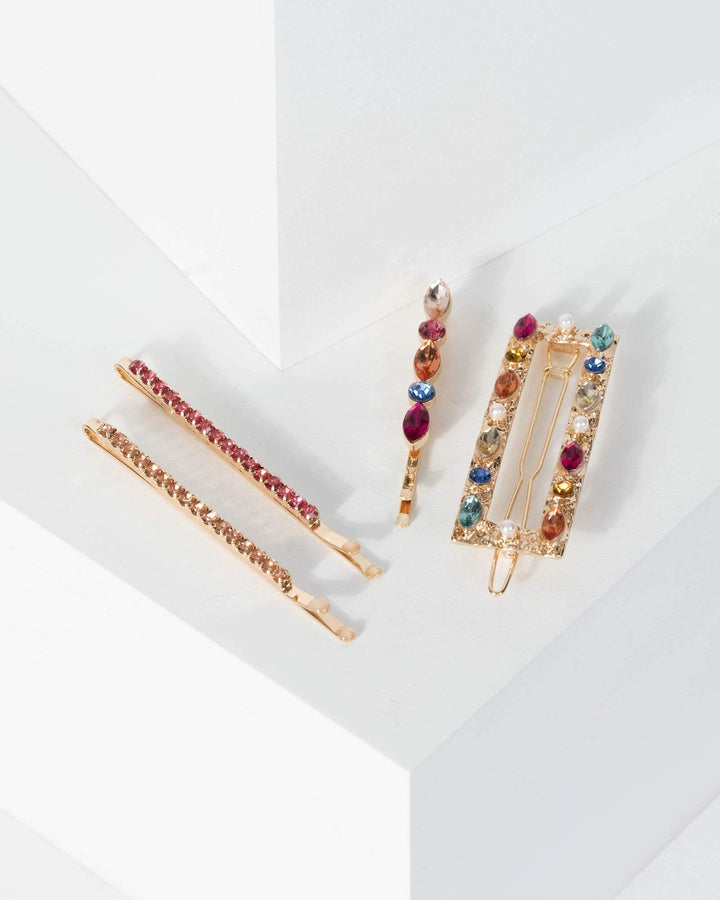 Multi Colour Long Rectangle Crystal Hair Slides | Accessories