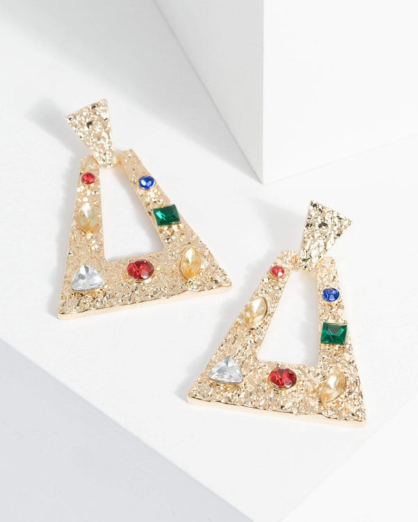 Multi Colour Major Triangle Crystal Earrings | Earrings