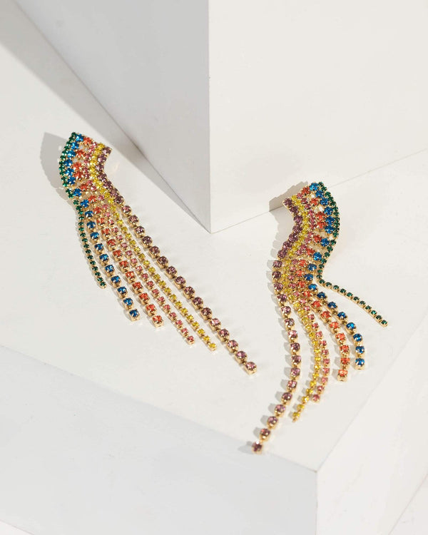 Multi Colour Multi Colour Crystal Drop Earrings | Earrings