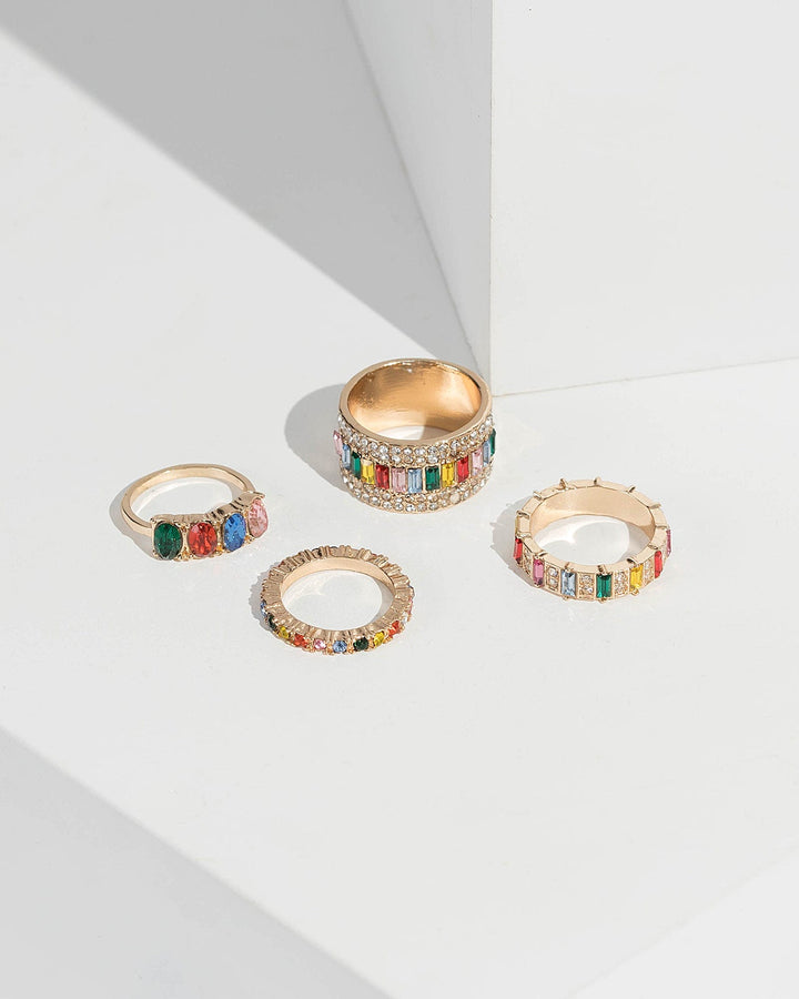 Multi Colour Multi Crystal Band Ring Pack | Rings