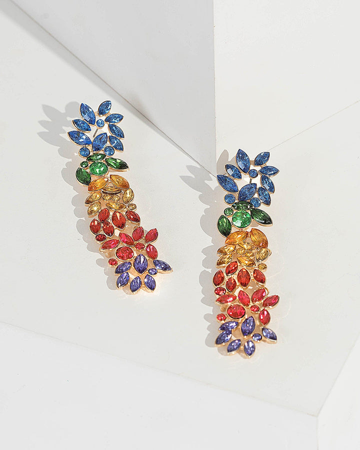 Multi Colour Multi Crystal Cluster Drop Earrings | Earrings