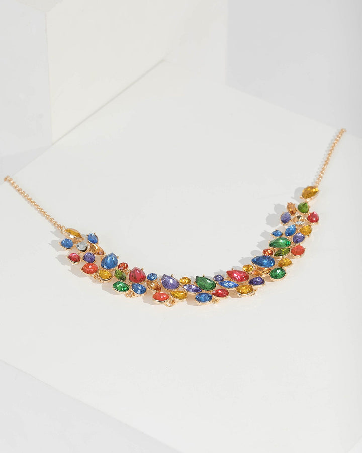Multi Colour Multi Crystal Cluster Necklace | Necklaces