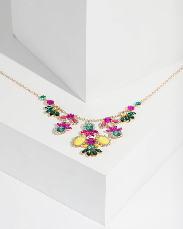 Multi Colour Multi Crystal Cluster Statement Necklace | Necklaces