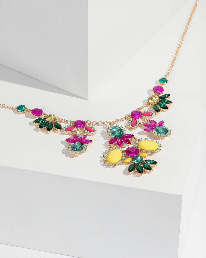 Multi Colour Multi Crystal Cluster Statement Necklace | Necklaces