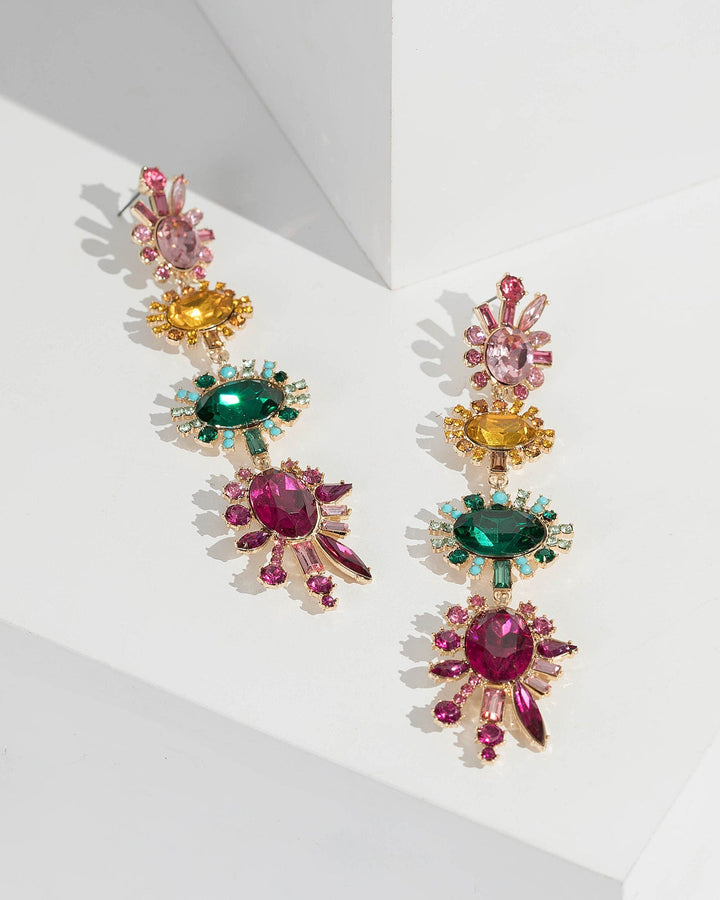 Multi Colour Multi Crystal Clusters Drop Earrings | Earrings