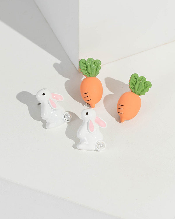 Multi Colour Multi Pack Bunny And Carrot Stud Earrings | Earrings
