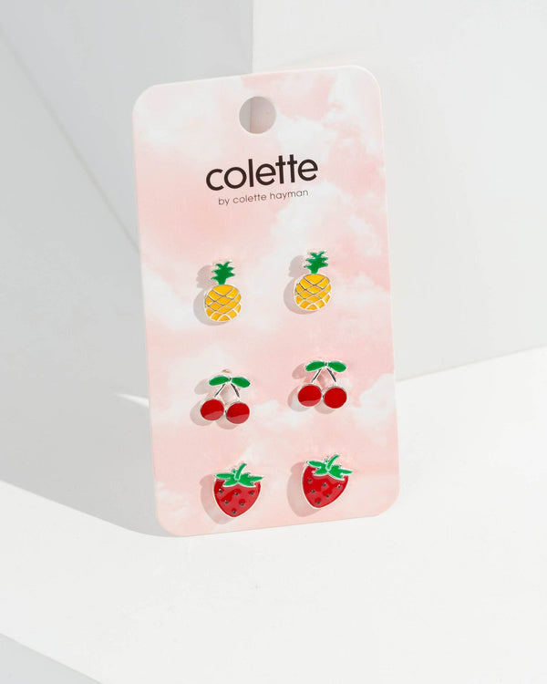 Multi Colour Multi Pack Fruit Stud Earrings | Earrings