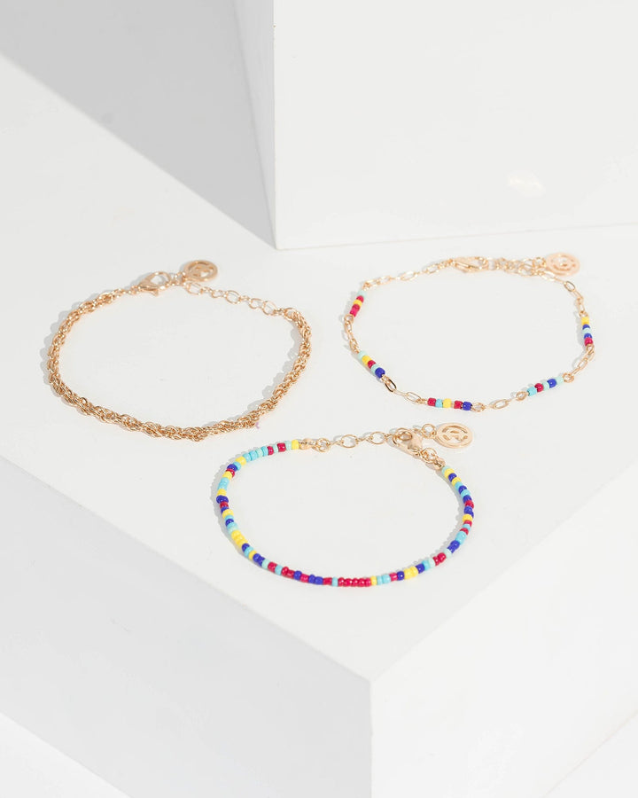 Multi Colour Multi Pack Twisted Chain And Beaded Bracelets | Wristwear