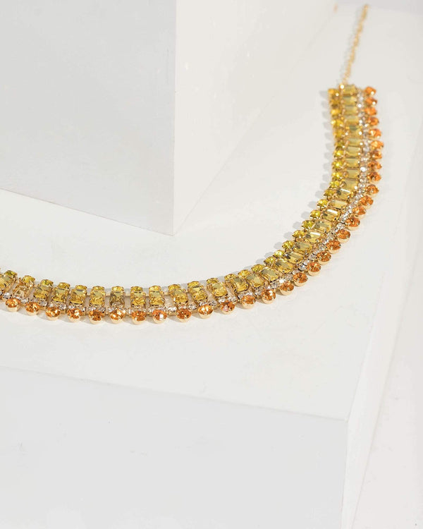 Multi Colour Multi Row Crystal Detail Necklace | Necklaces