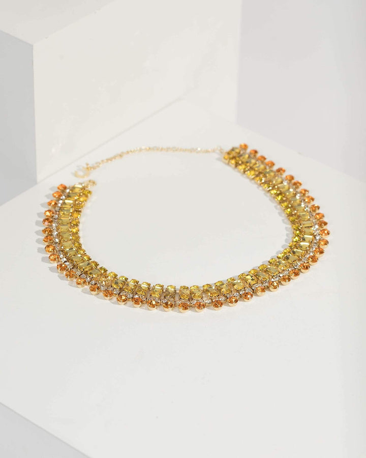 Multi Colour Multi Row Crystal Detail Necklace | Necklaces