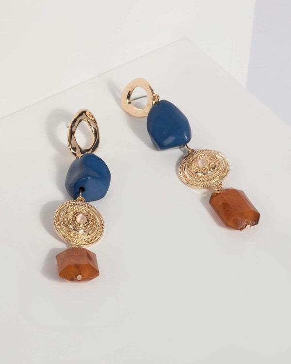 Multi Colour Organic Stone Drop Earrings | Earrings