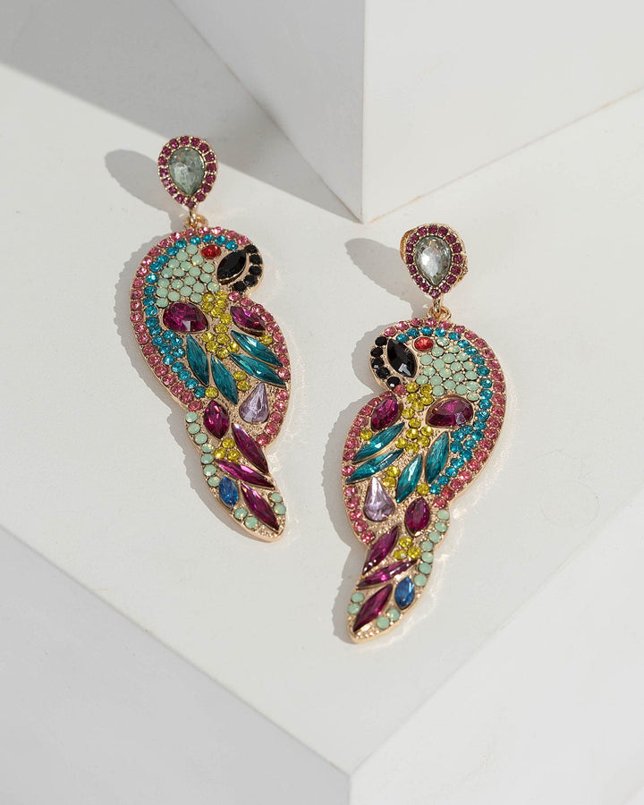 Multi Colour Parrot Crystal Earrings | Earrings