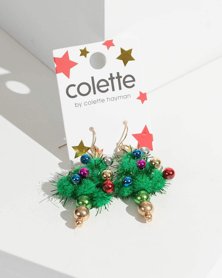 Colette by Colette Hayman Multi Colour Pom Pom Christmas Tree Earrings
