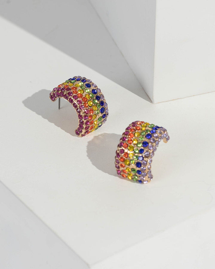 Multi Colour Rainbow Crystal Hoop Earrings | Earrings
