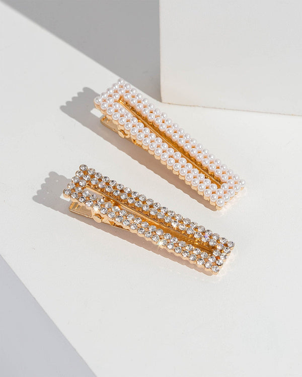 Colette by Colette Hayman Multi Colour Rectangle Crystal And Pearl Hair Slides Pack