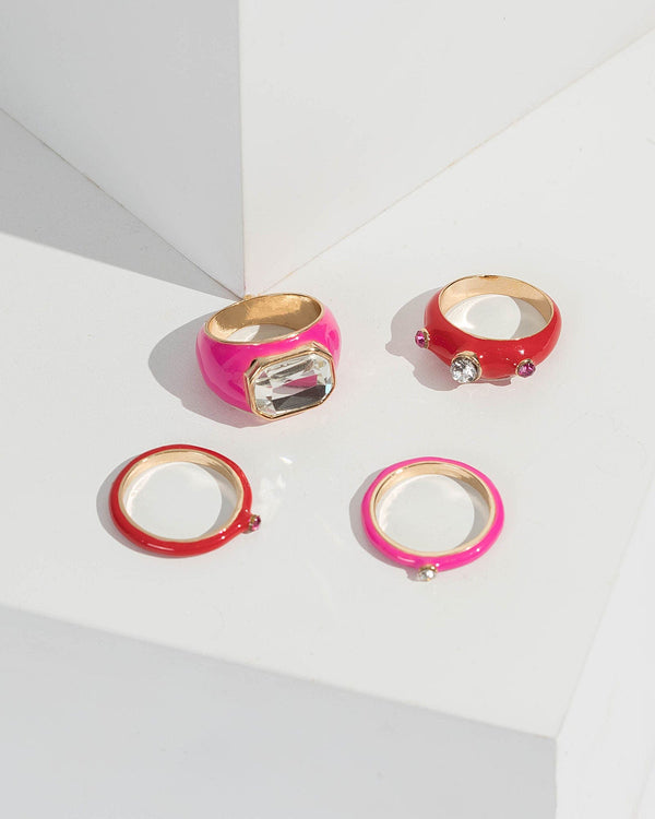 Multi Colour Resin And Crystal Ring Pack | Rings