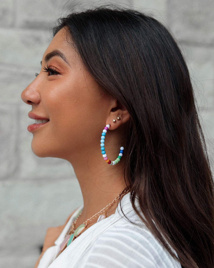 Multi Colour Round Beaded Hoop Earrings | Earrings