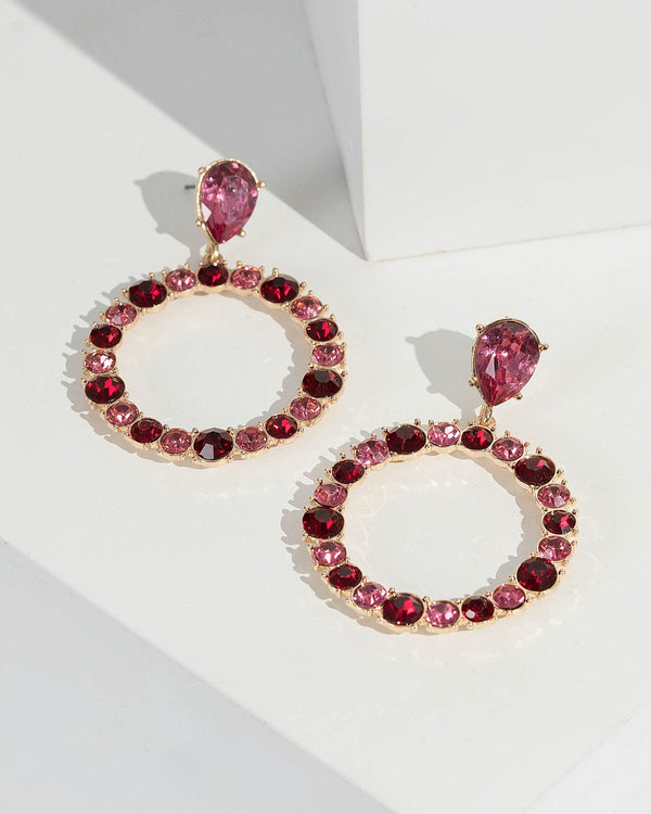 Multi Colour Round Crystal Detail Drop Earrings | Earrings