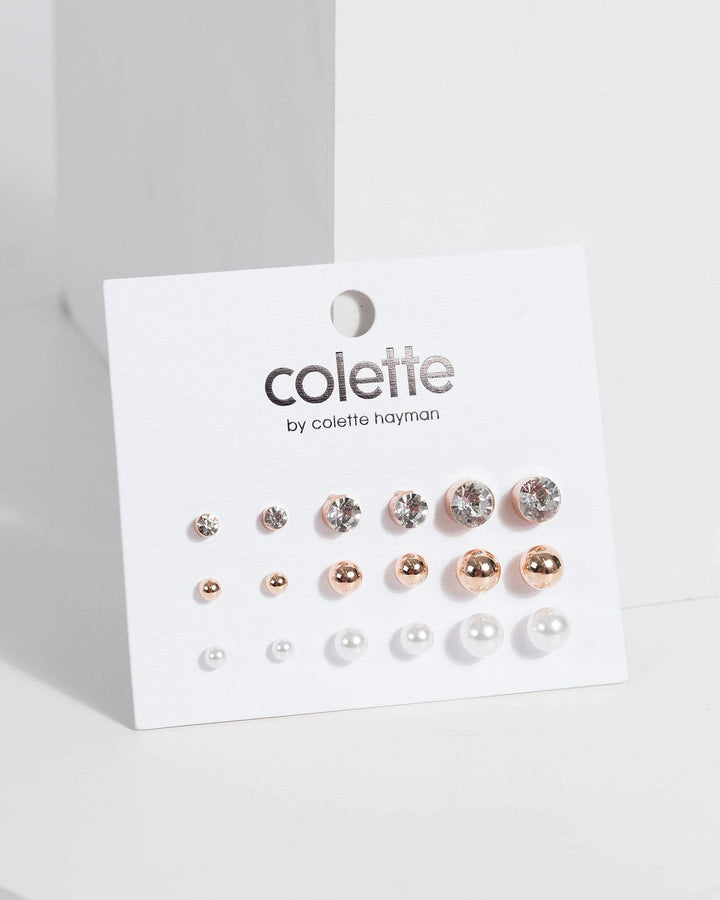 Colette by Colette Hayman Multi Colour Round Pearl Diamantemante Earrings Pack