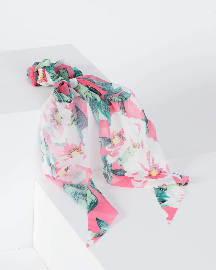 Multi Colour Sheer Flower And Leaf Scarf Scrunchie | Accessories
