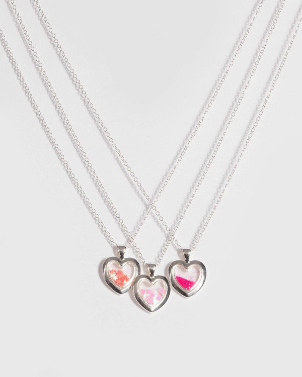 Multi Colour Silver Heart Necklace | Necklaces