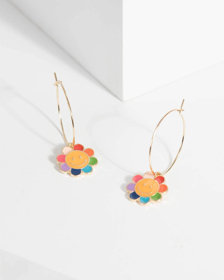 Multi Colour Smiley Flower Hoop Earrings | Earrings