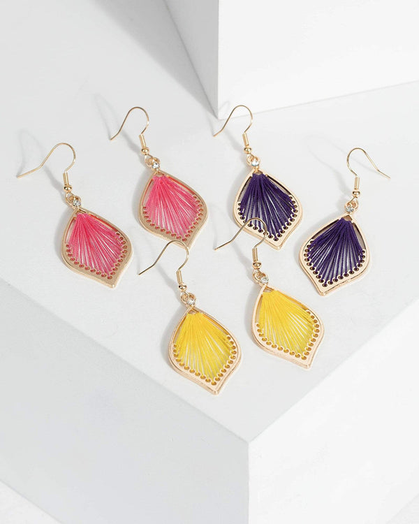 Multi Colour Sparkle Leaf String Earrings | Earrings