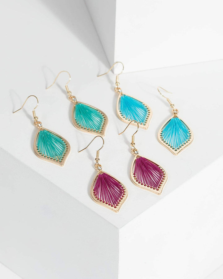Multi Colour Sparkle Leaf String Earrings | Earrings